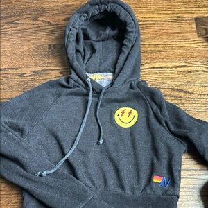 Aviator Nation sz xs crop Gray Hoodie with Smiley Patch